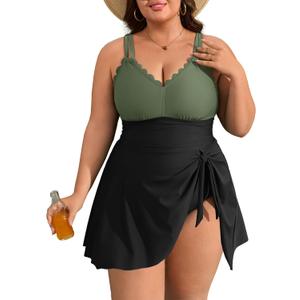 Charmo Plus Size Swimsuit for Women Swim Dress Scalloped One Piece Tummy Control Bathing Suit Ruched Swim Suits 2026, 1X