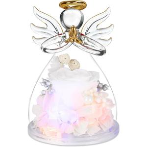 Preserved Flowers Rose in Glass Angel Figurines,Birthday Gifts for Women,Christmas Rose Gifts for Her Women Mom,Valentines Present,Light Up White Flowers for Grandma Wife Girlfriend