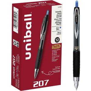 uni-ball 61256 Signo Gel 207 Roller Ball Retractable Gel Pen Blue Ink Micro Fine Dozen