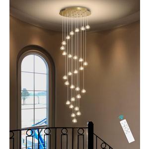 13ft Modern LED Chandeliers for Entryway Living Room Long Light High Ceiling Dining Room Light Dimmable Pendant Lighting Fixtures Chandelier for Foyer Staircase Antique Gold