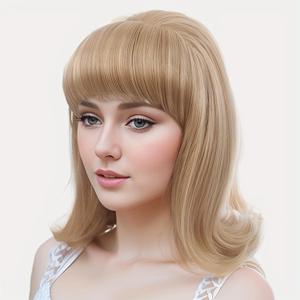 H&Bwig Blonde Beehive Wig With Bangs 50's Flip Wig For Women 60s 70s Party Costume Cosplay Halloween(Blonde Highlight)