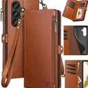 XcaseBar for S24 Plus/S24+ Wallet case with Zipper Credit Card Holder RFID Blocking,Flip Folio Book PU Leather Shockproof Protective Cover Women Men for S24Plus case Light Brown