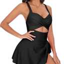 One Piece Swimsuit Women Tummy Control Swim Dress Sexy Criss Cross Tie Back Bathing Suit