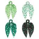 St. Patrick's Day Hair Accessories Shamrock Scrunchies with Ribbons Green Holiday Hair Ties for Women