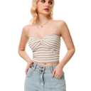 Molirex Bandeau Tops for Women Striped Tube Top Twist Knot Off Shoulder Summer Sweater Strapless Sleeveless Crop Outfits Khaki X-Small (White, XS)
