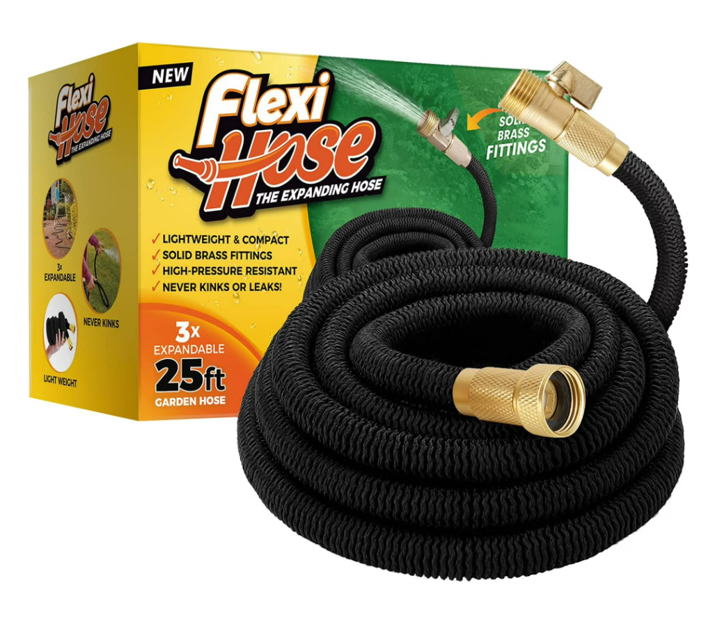 Flexi Hose 25 Foot Expandable Garden Hose | Extra-Strength, Flexible, Lightweight (25 ft, Black)