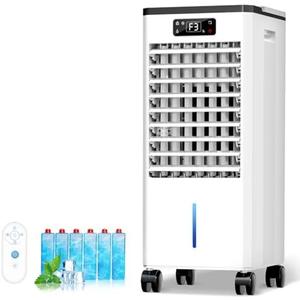 Portable Air Conditioners, 4-IN-1 Evaporative Air Cooler & Swamp Cooler, 3 Speeds 4 Modes with 2-Gal Water Tank, 15-20 FT/S Airflow, Remote and Touch Control for Indoor Home Use