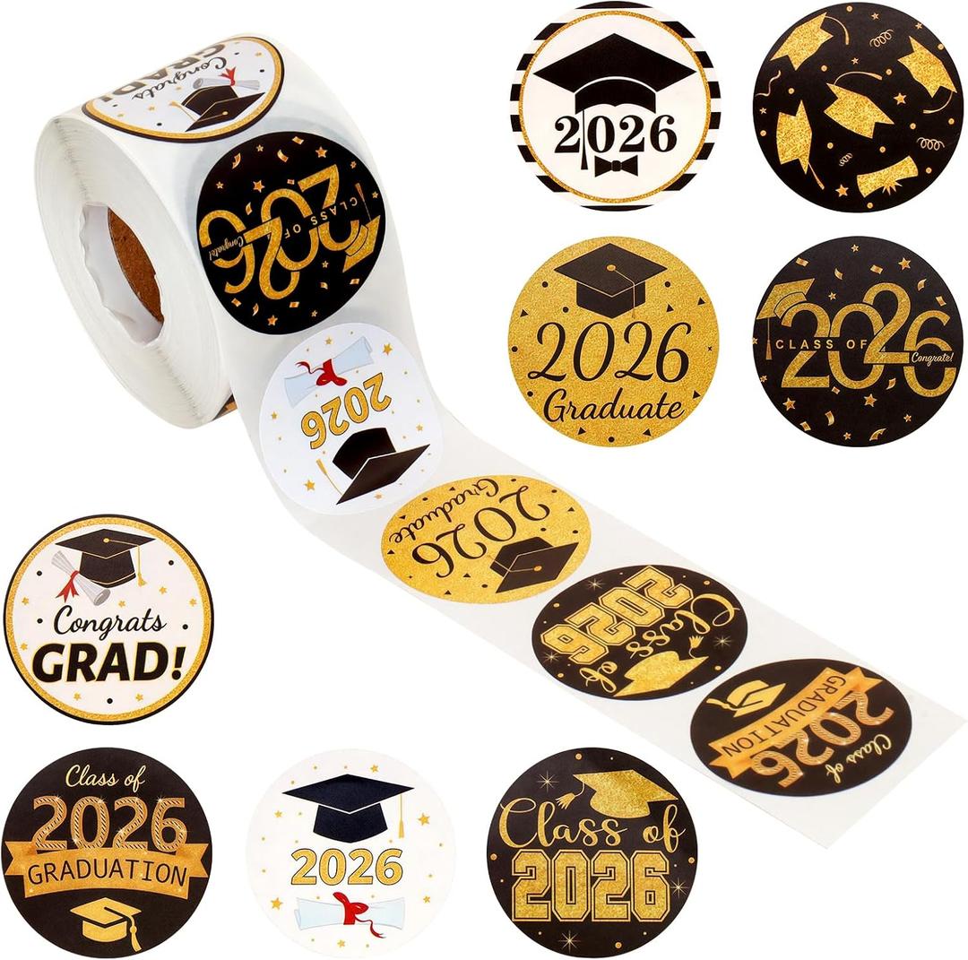 5 x 500Pcs Graduation Stickers Class of 2026 Round Graduation Envelope Seal Label Self-Adhesive Stickers for Graduation Party (Graduation1)