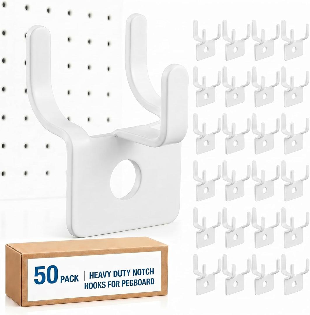 Tandefio Pegboard Hooks Metal Prong Hook Peg Board for Hanging Hangers for Picture Jewelry Wall Display Tool(White,50 Pcs)