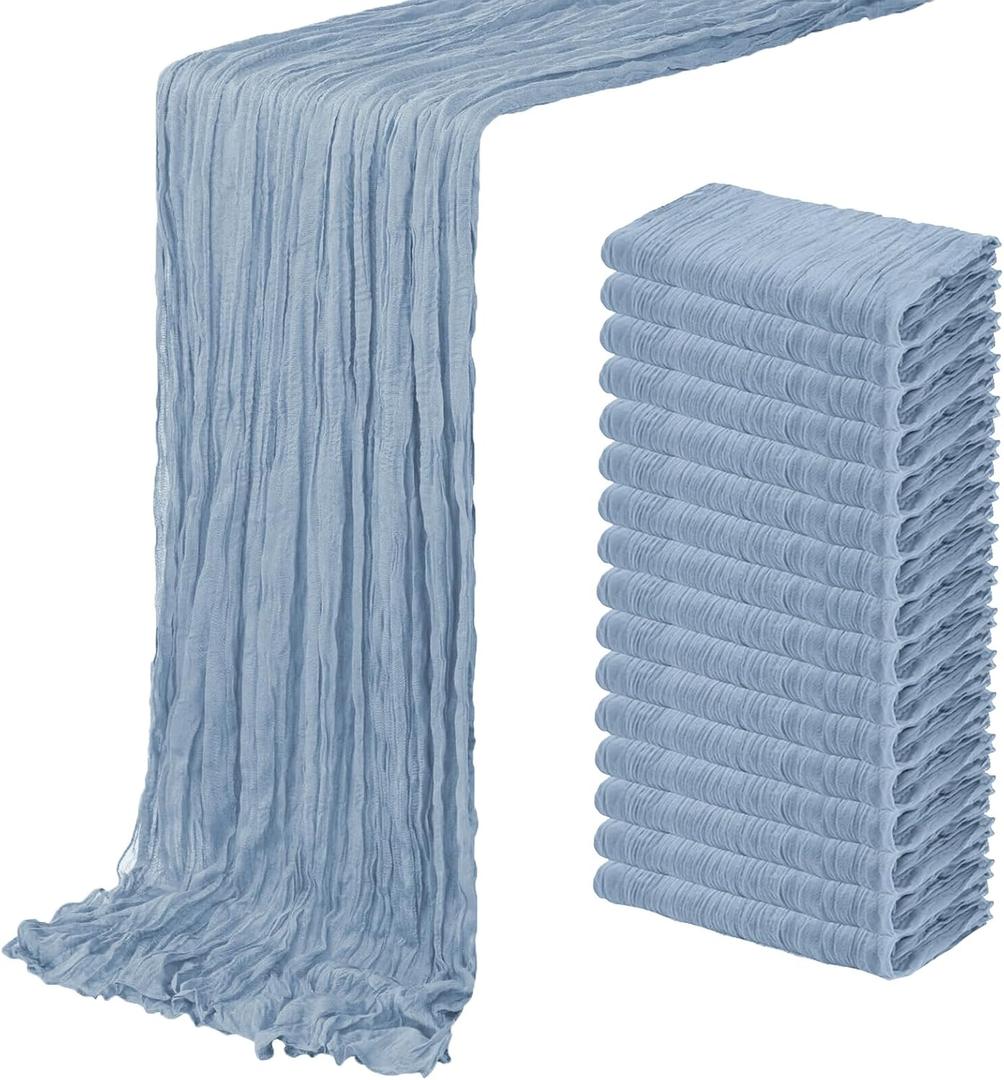 16 Pack Dusty Blue Cheesecloth Table Runner 20 x 120 inch Gauze Table Runners 10 FT Long,Semi Sheer Boho Cheese Cloth Fabric Table Runner Bulk for Wedding,Party,Baby Shower,Bridal Shower Decoration
