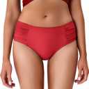 Mid Rise Full Coverage Bikini Bottoms for Women Ruched Bathing Suit Bottoms Red XL