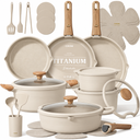 CAROTE 30pcs Titanium Cookware Set, Pots and Pans Set Detachable Handle, 30 Piece