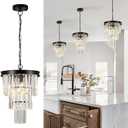 Black Crystal Pendant Light for Kitchen Island,Mini Crystal Chandeliers Modern for Dining Room,3 Tiers K9 Ceiling Pendant Light Fixture for Hallway Bedroom Closet
