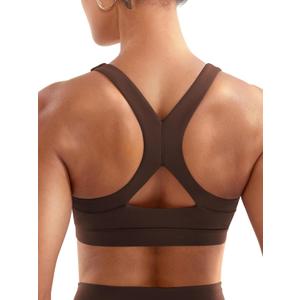YEOREO Sports Bras for Women Medium Support Racerback Padded Running Bra Tracii Square Neck Wireless Workout Gym Crop Top (Brown, M)