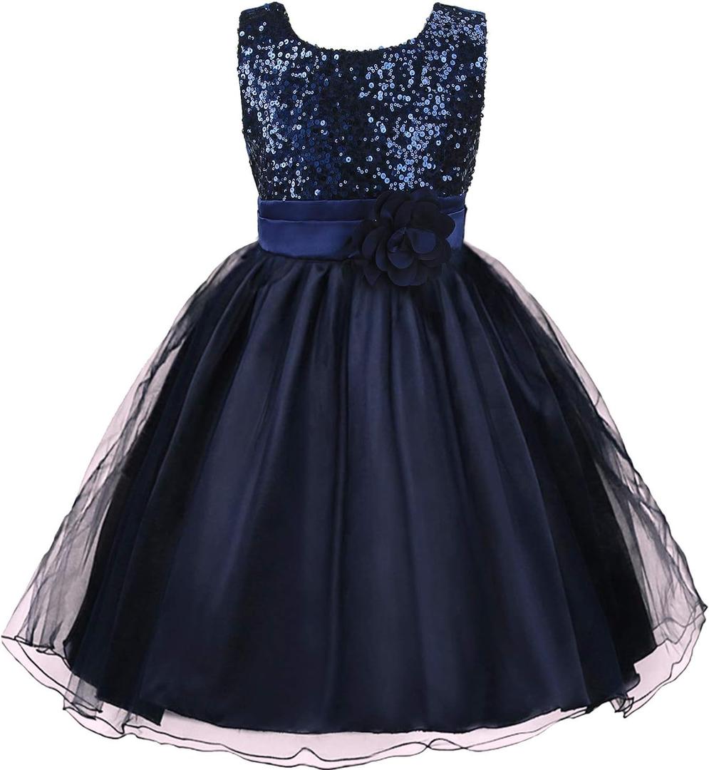 Acecharming Girls Dresses Sequin Flower Girls Party Dress Bridesmaid Ball Gown Wedding Tulle (Blue)