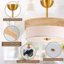 Bargeni Semi Flush Mount Ceiling Light Fixture,13 Inch Gold Light Fixtures Ceiling Mount, Natural Wood Trim with Cream White Fabric Shade, Modern Flush Mount Light Fixture for Bedroom,Hallway,Kitchen