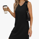 V-Neck Summer Casual Beach Dress for Women 2025 Vacation Women's Sleeveless Sundress with Split Size L