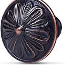 Oil Rubbed Bronze Cabinet Knobs 4 Pack - Solid Heavy Duty,Flower Pattern - Bronze Knobs for Kitchen Cabinets and Drawers,Single Drawer Pulls for Dresser,Bathroom Cabinets