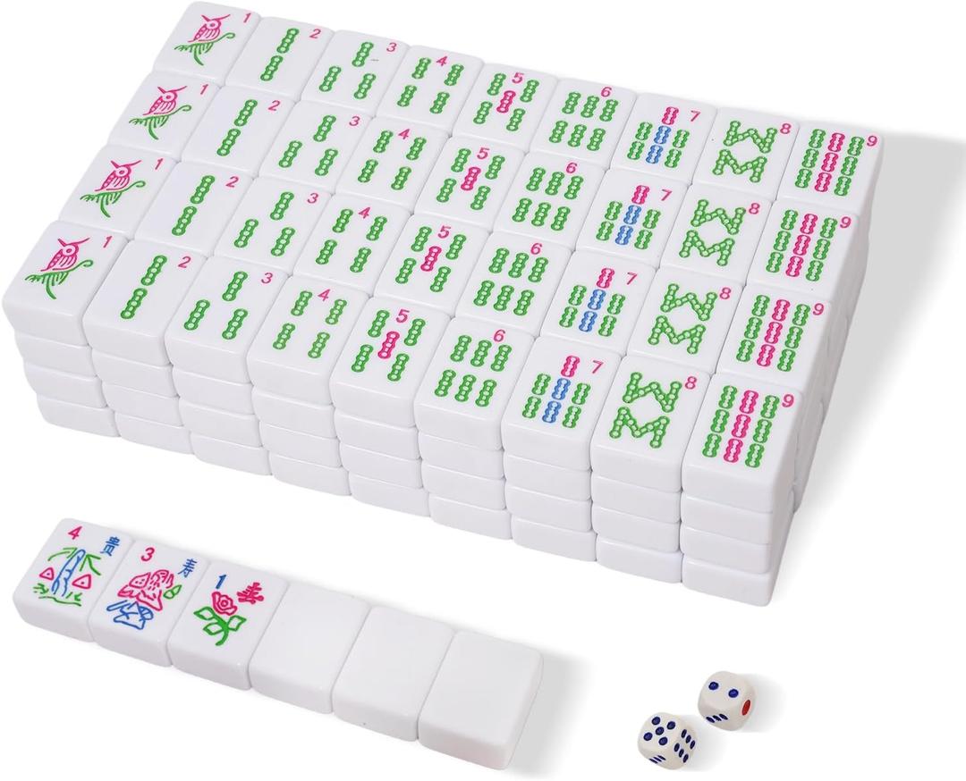 Mahjong Tile Set, American Mahjong Tile Set with 2 Dice, 166 Colorful Engraved Mahjong Tiles (1.2) (Classic White)