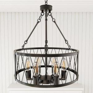 20" Farmhouse Black Chandelier,5-Light 72" Height Adjustable Dining Room Light fixtures Over Table,Rustic Chandeliers for Dining Room Bedroom Foyer Living Room Kitchen