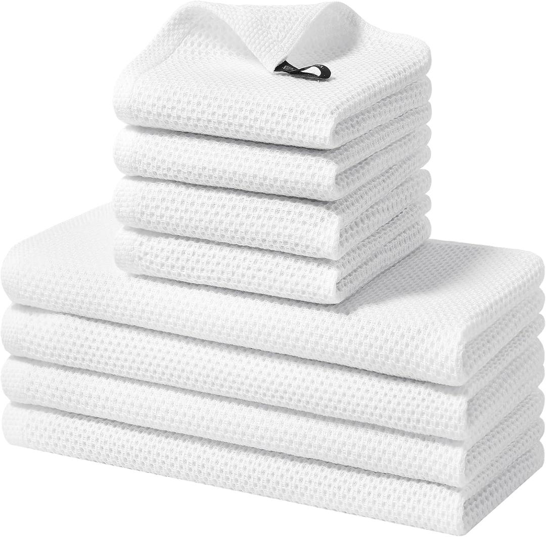 Homaxy 100% Cotton Kitchen Towels and Dishcloths Set, 12 x 12 Inches and 13 x 28 Inches, Set of 8 Bulk Kitchen Towels Set, Ultra Soft Absorbent Dish Cloths for Washing Dishes, White