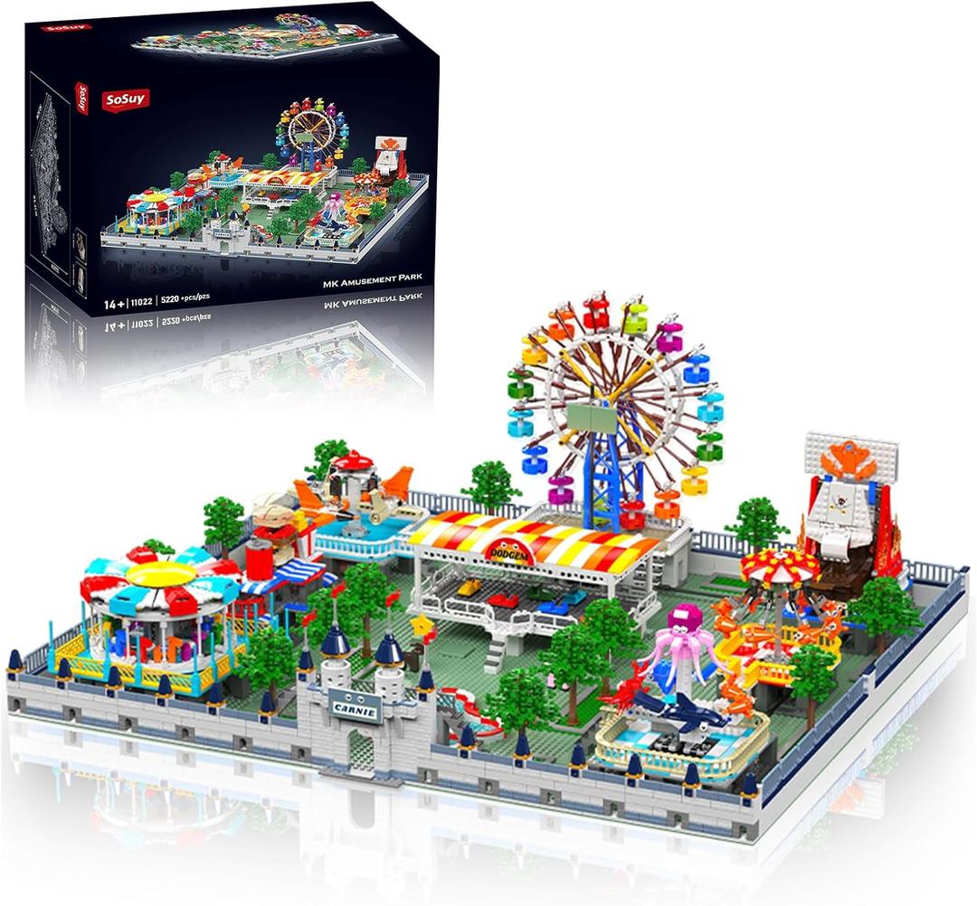 Sosuy Amusement Park Building Blocks Set, 5220+ Pcs with Motorized Ferris Wheel, Carnival Rides, and Funfair Architecture Model, STEM Toy for Boys Teen Kids Adults, for Kids 8+