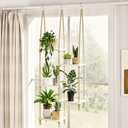 Bamworld Hanging Shelves Plant Hanger Indoor Window Plant Shelves Wood Plant Wall Shelf Window Sill Plant Shelf Indoor Hanging Plant Stand Living Room Decor Garden Boho Decor, 5Tier