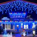 Blue Christmas Lights Outdoor - 99 ft 1216 LED Icicle Lights for Outside - Plug in 8 Modes Twinkle Lights for Christmas Decorations Outdoor House Patio Window Yard