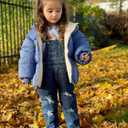 UNICOMIDEA Size 2-3T Winter Hooded Baby Jackets Funny Blue Warm Down Coat For Toddler Boy Girls Cool Long Sleeves Pockets Kids Outwear With Plush Inside 2nd Outerwear