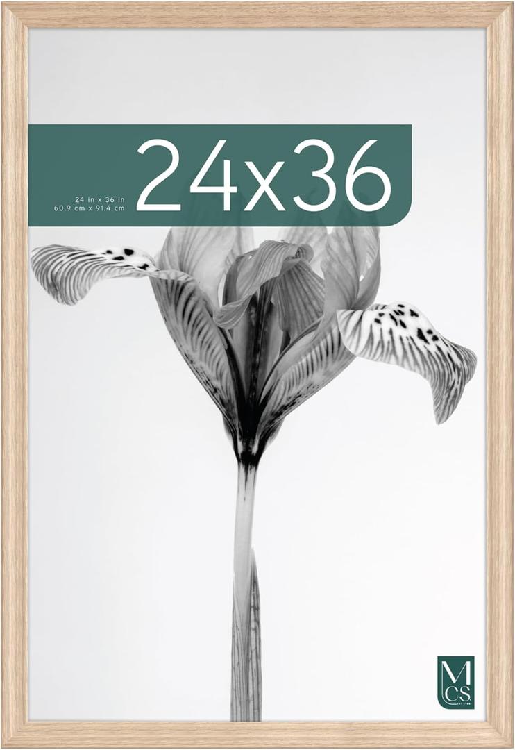 MCS Studio Gallery Classic 24x36 Poster Frame Natural Woodgrain Engineered Wood, Vertical & Horizontal Wall Hanging Large Picture Frame for Photos, Posters & Art Prints (1-Pack)