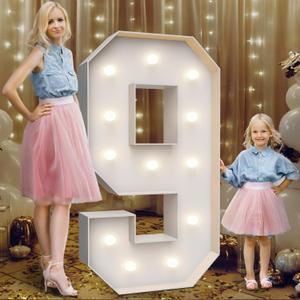 4FT Marquee Light Up Numbers 9,Party Decoration Large Marquee Light Up Letters with Weighted Water Bag, Pre-cut Foam Board Set Can Be Used for Birthdays, Weddings, Baby Anniversaries