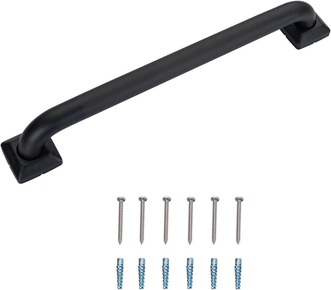 Bathroom SafetyGrab Bars for Elderly Seniors,Anti-Slip Shower Handles Toilet Grab Bars,High Weight Capacity,Wall Mounted Grab Bars for Bathtub Shower,Black Grab Bars (Black Knurled, 18-inch Grab Bar)
