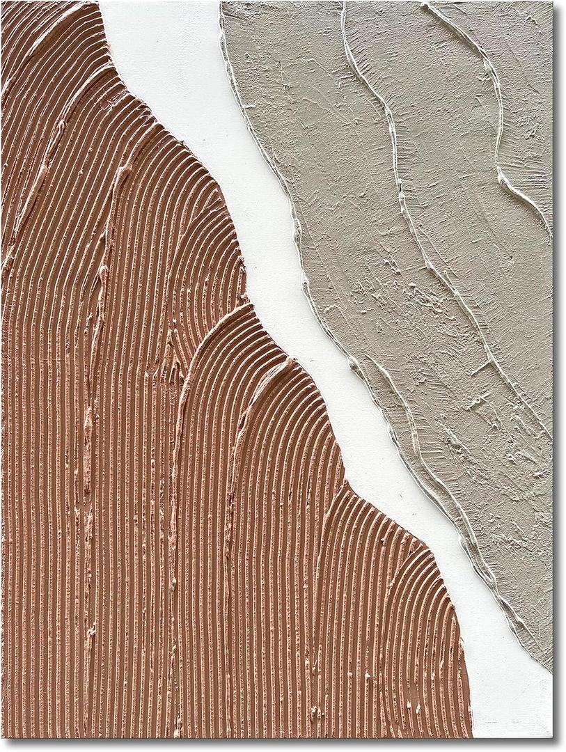 Limiyer Art Hand painted Modern Abstract Art Oil painting White and brown Thick texture canvas Art Oil painting Living Room Bedroom Office Wall Art Deco 40x28 inches (YI022)