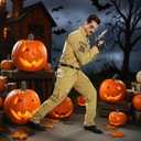 Mepase 5 Pcs Halloween Cop Costume Men Lieutenant Police Costume Accessories Set Border Patrol Outfits Include Sunglasses, Baton, Fingerless Gloves and Mustache Funny Halloween Cosplay Adult