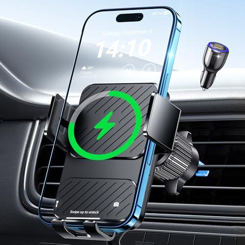 Guceful Wireless Car Charger, Phone Holders for Your Car 15W Fast Charging Auto Clamping, Air Vent Car Phone Mount for iPhone 17 16 15 14 13 Mini Pro Max XR, Samsung Galaxy S25 Ultra S24 S23 S22 S21