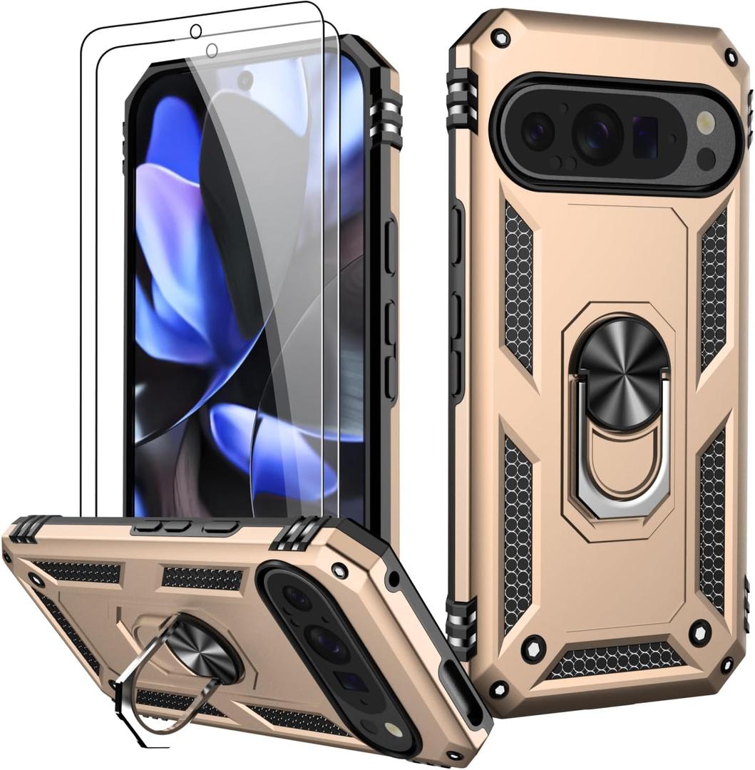 LUMARKE for Google Pixel 9 Case/Google Pixel 9 Pro Case with Screen Protector,Pass 16ft. Drop Tested Military Grade Protective Phone Cover with Magnetic Ring Kickstand and Car Mount Holder,Yellow