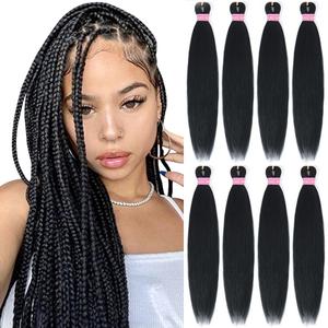 Braiding Hair Pre Stretched 26 Inches 8 Packs Black Braiding Hair Professional Itch Free Synthetic Hair Braids Yaki Texture Hair Extensions Braiding for Women (Black)