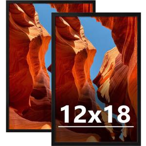 12x18 Picture Frame Set of 2, 12 x 18 Black Picture Frame with HD Plexiglas, 12 by 18 Poster Frame, Display Frame for Vertical or Horizontal, Presenting Spatial Aesthetics-Form & Light Series