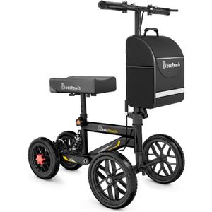 All Terrain Steerable Knee Scooter Crutch Alternative Deluxe Medical Scooter Double Hand brake,for Adults Injured Ankle & Foot Recovery Scooter in Black