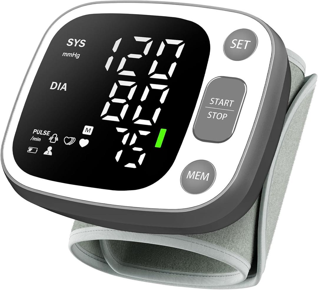 Oklar Blood Pressure Monitors for Home Use Rechargeable Wrist Digital BP Machine Cuff with LED Backlit Display, Voice Broadcast, 240 Memory Storage for 2 Users with Carrying Case, Grey