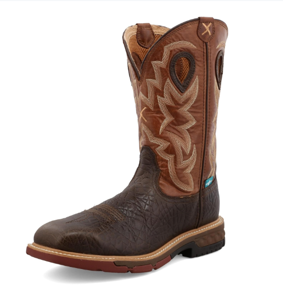 Twisted X Men's 12" Western Work Boot, Smokey Chocolate & Spice Size 13D