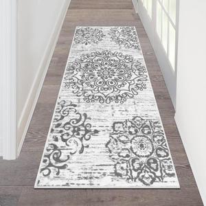 HEBE Hallway Runner Rug 2'x5' Washable Vintage Distressed Area Rugs Non Slip Laundry Rug Runner Boho Floor Carpet Runners for Hallways Entryway Laundry Room Kitchen Bathroom (Grey)