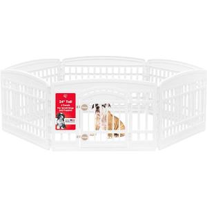 IRIS USA 24" 6-Panel Dog Playpen with Door, 61 x 61 x 24, Puppy Playpen, Dog Play Pen Indoors, Pet Fence, Puppies/Small Dogs, White