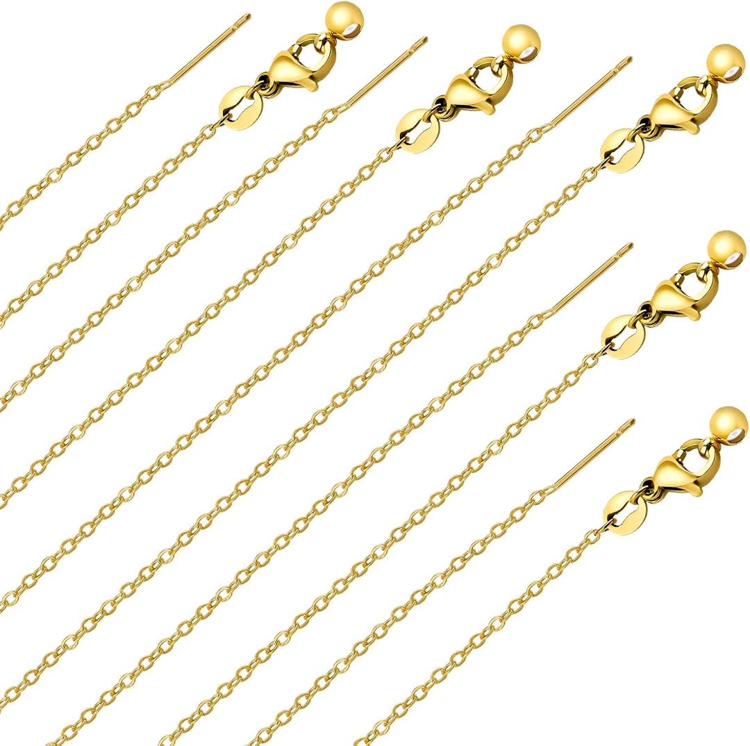 GTVOODX 10 Pack Gold Filled Necklace Chain Bulk Adjustable Stainless Steel Dainty Cable Chain for Jewelry Making with Rubber Stopper Beads
