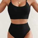 Herseas Womem 2 Piece High Waisted Bikini Sets Color Block Popular Swimsuits 2026 Summer Beach Swim Best Bathing Suits (Black, M)