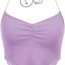 Floerns Women's Ruched Sleeveless Halter Neck Tie Back Hanky Hem Crop Cami Top Size M