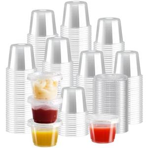 Huifany 500 sets 1 oz Jello Shot Cups, Sturdy Disposable Plastic Portion Cups with Lids, Souffle Cups, Clear Plastic Containers with Lids for Salad Dressing,Condiment and Dipping Sauce