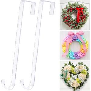12" Clear Wreath-Hanger Non Scratch Over The Door Hooks,2 Pack Easter Halloween Christmas Decoration Welcome Sign for Front Doors Dcor Inside Outside,Slim Hangers Organizer for Home