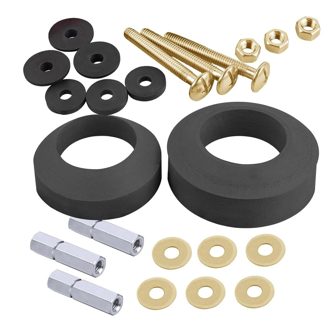 iFealClear Universal Toilet Tank to Bowl Gaskets with 3 Pack Hardware Replacements, Toilet Replacement Kit Inside Tank Fits Most 2-Inch/2.5-Inch Flush Valve Opening Toilet Tanks, 2 Pack