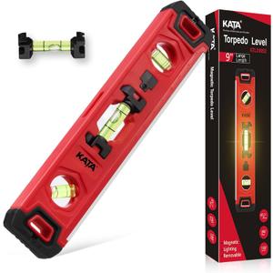 KATA Torpedo Level Magnetic TooL - 9 Inch Small Leveler Tools with Ruler 45/90/180 Degree Vials - Removable Line Bubble Spirit leveling For Hanging Pictures, Installing Shelf in Dark Tight Spaces (1pcs)